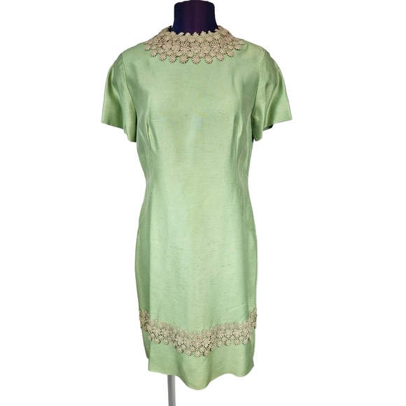 Vintage Sylvia Ann 60s Green Raw Silk Sheath Dress & Coat Size Medium Women L17 - Picture 3 of 15